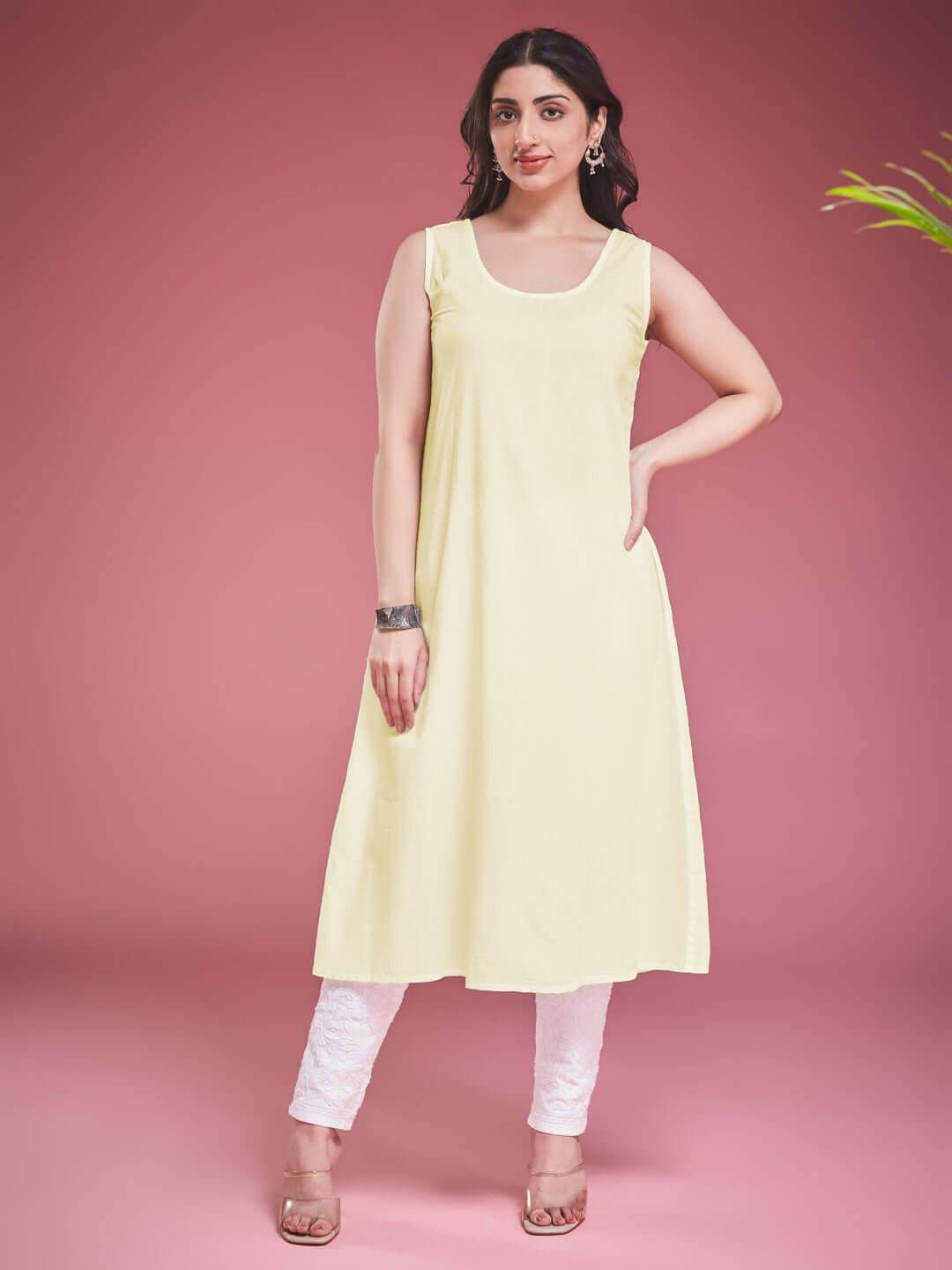 ZAVIYA Chikankari Georgette Yellow Anarkali - KRI CHIKANKARI