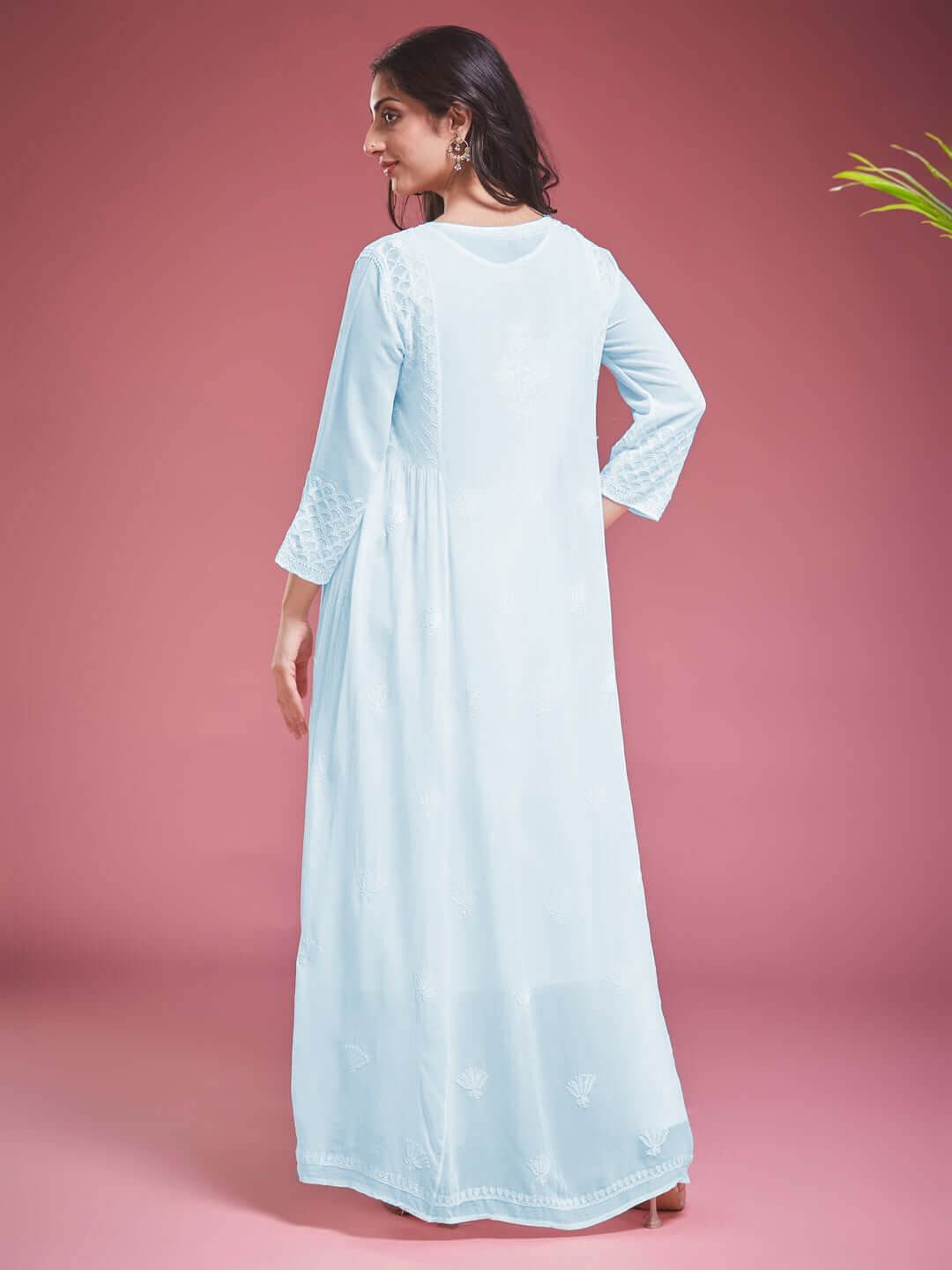 ZAVIYA Chikankari Georgette Blue Anarkali - KRI CHIKANKARI