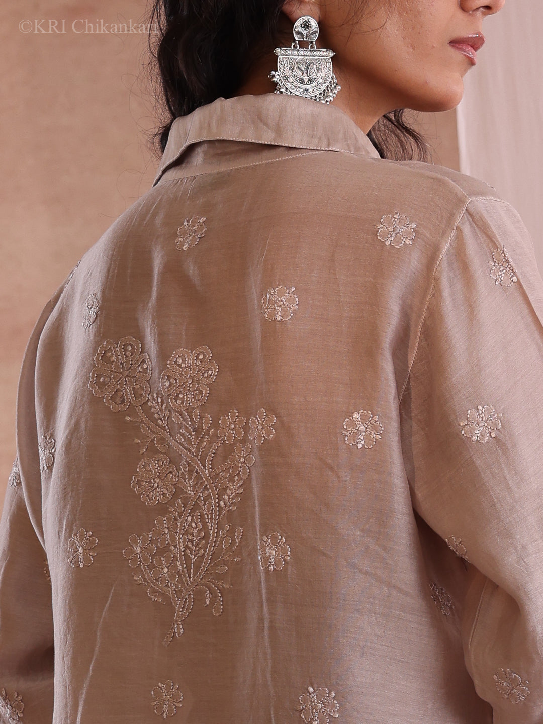 MILI CHIKANKARI DUSTY BROWN CHANDERI SHIRT