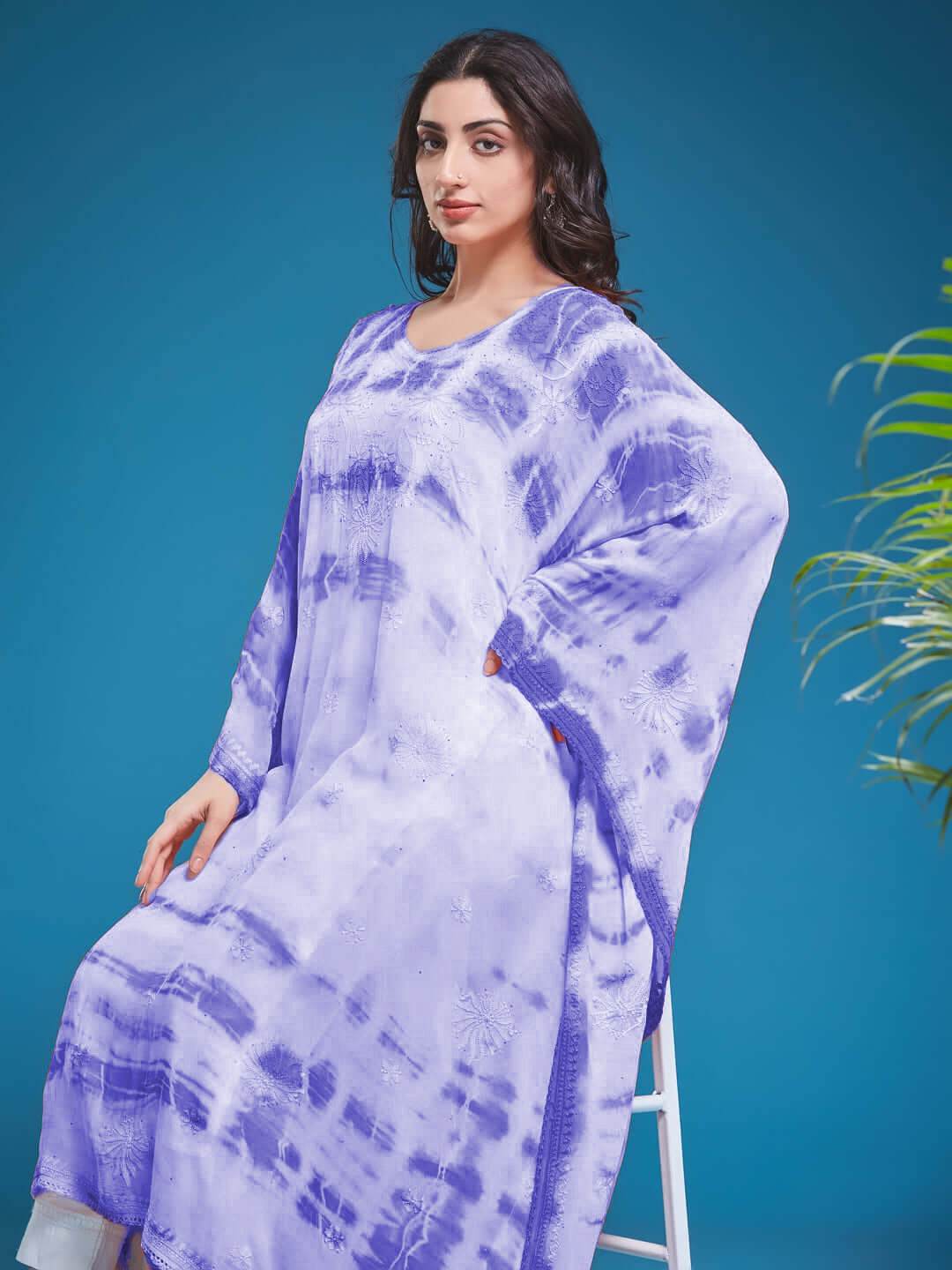 SYAALI Chikankari Tie-Dye Kaftan - KRI CHIKANKARI