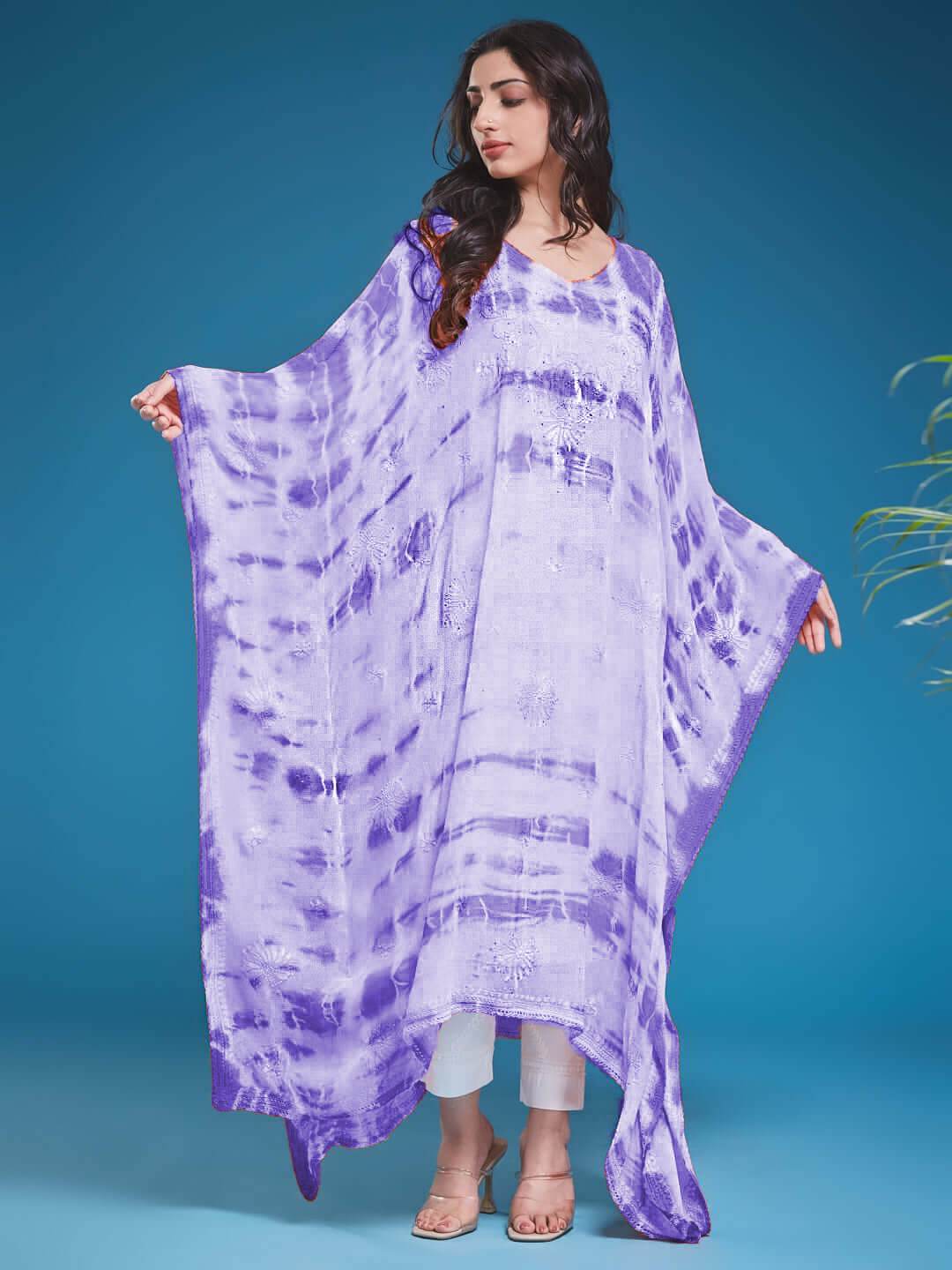 SYAALI Chikankari Tie-Dye Kaftan - KRI CHIKANKARI