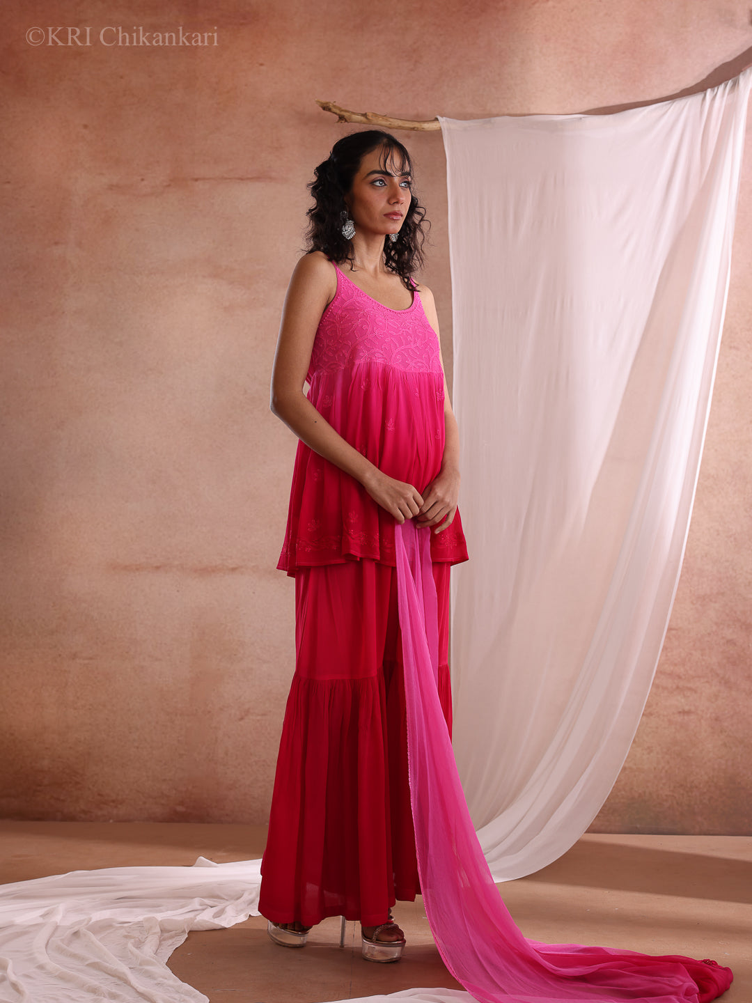 ZIVA CHIKANKARI PINK GEORGETTE SHARARA SET