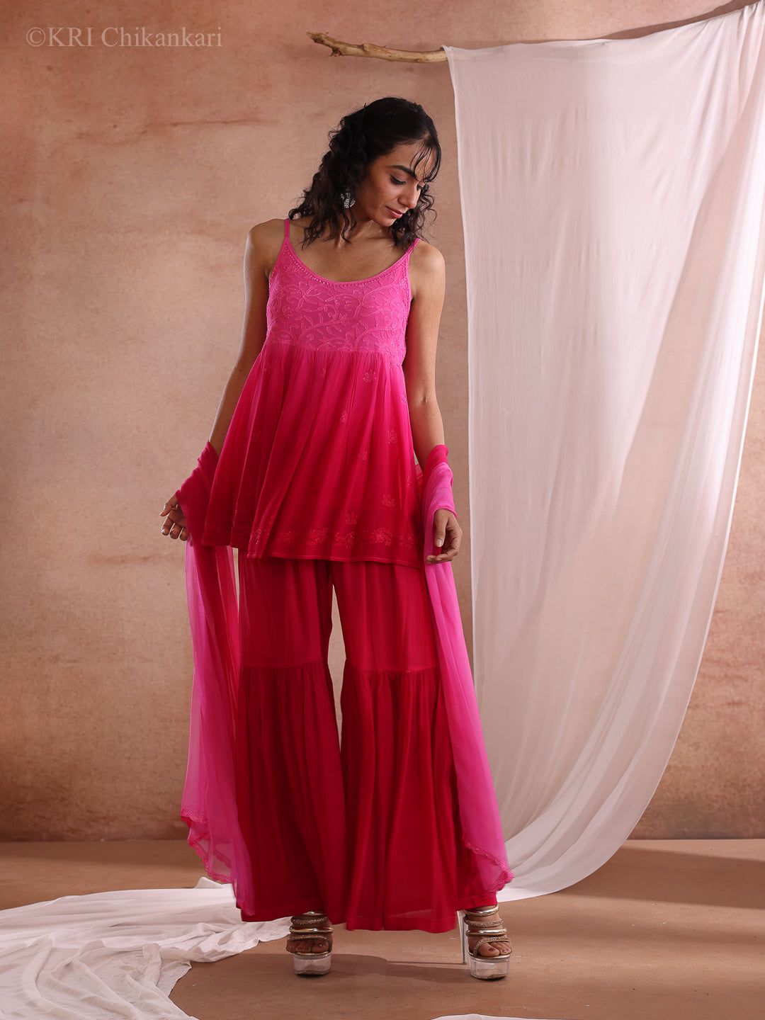 ZIVA CHIKANKARI PINK GEORGETTE SHARARA SET