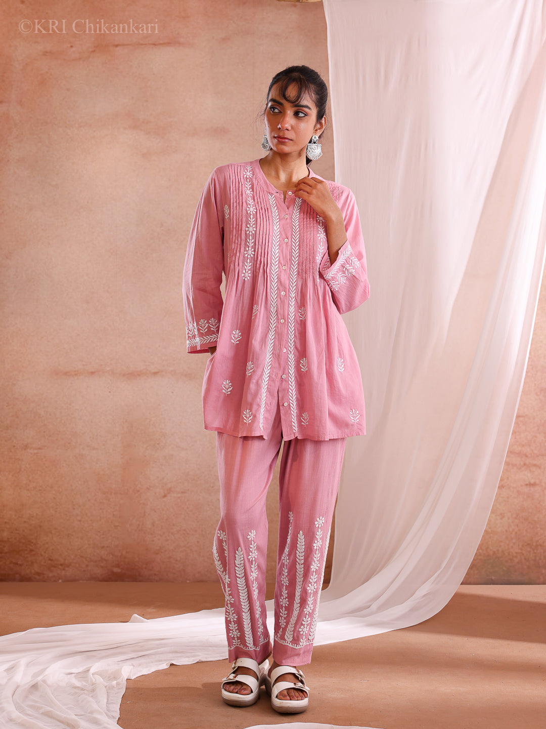 ZOLA CHIKANKARI PINK COTTON CO-ORD SET