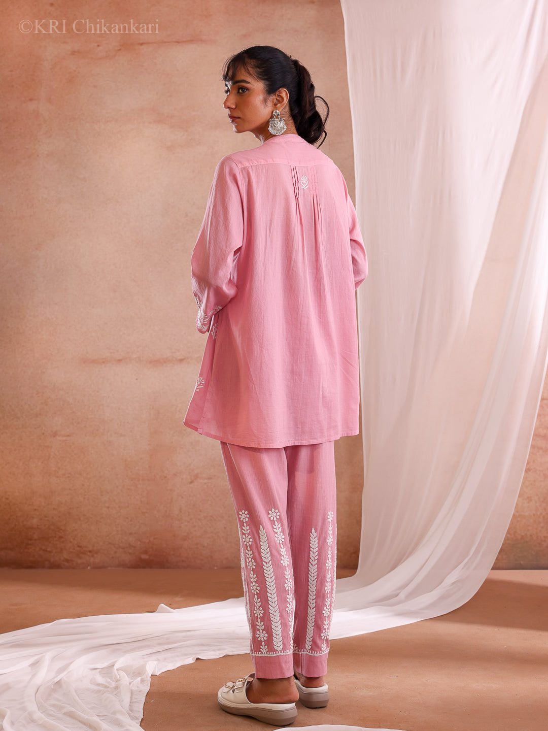 ZOLA CHIKANKARI PINK COTTON CO-ORD SET