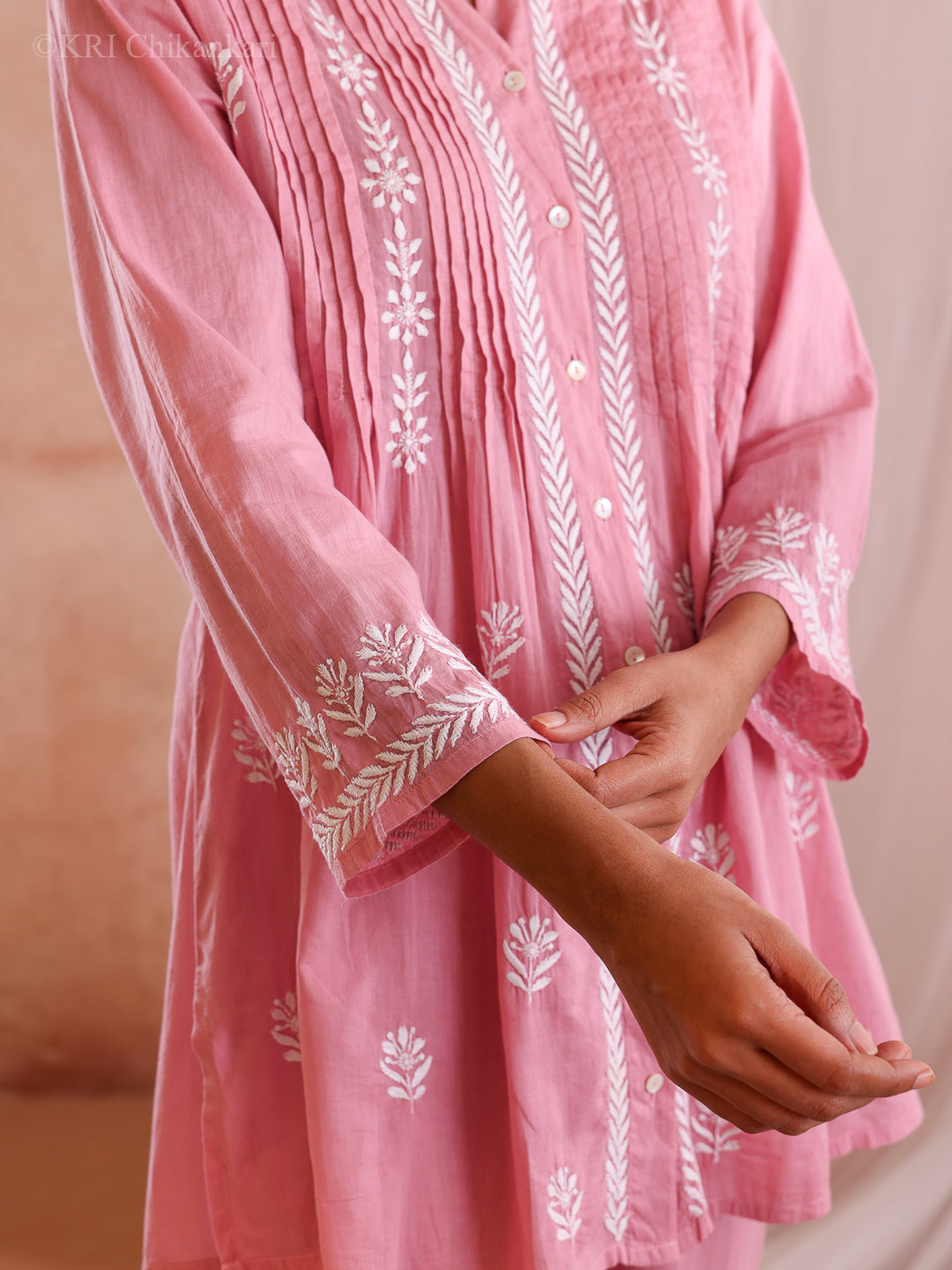 ZOLA CHIKANKARI PINK COTTON CO-ORD SET