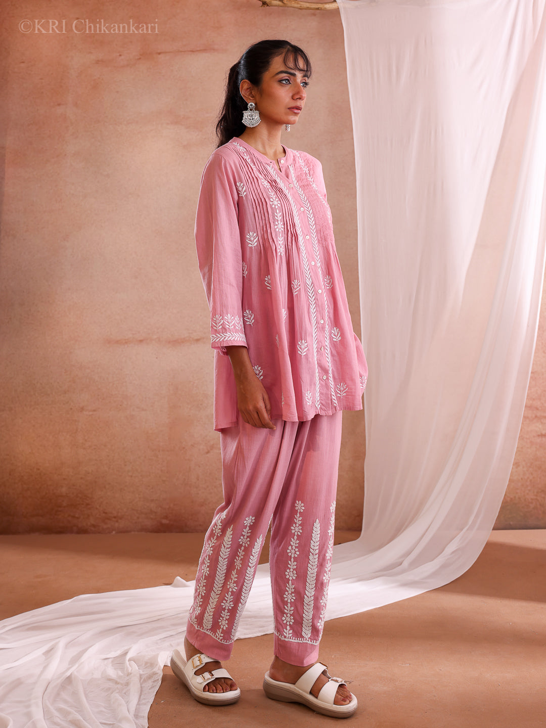 ZOLA CHIKANKARI PINK COTTON CO-ORD SET