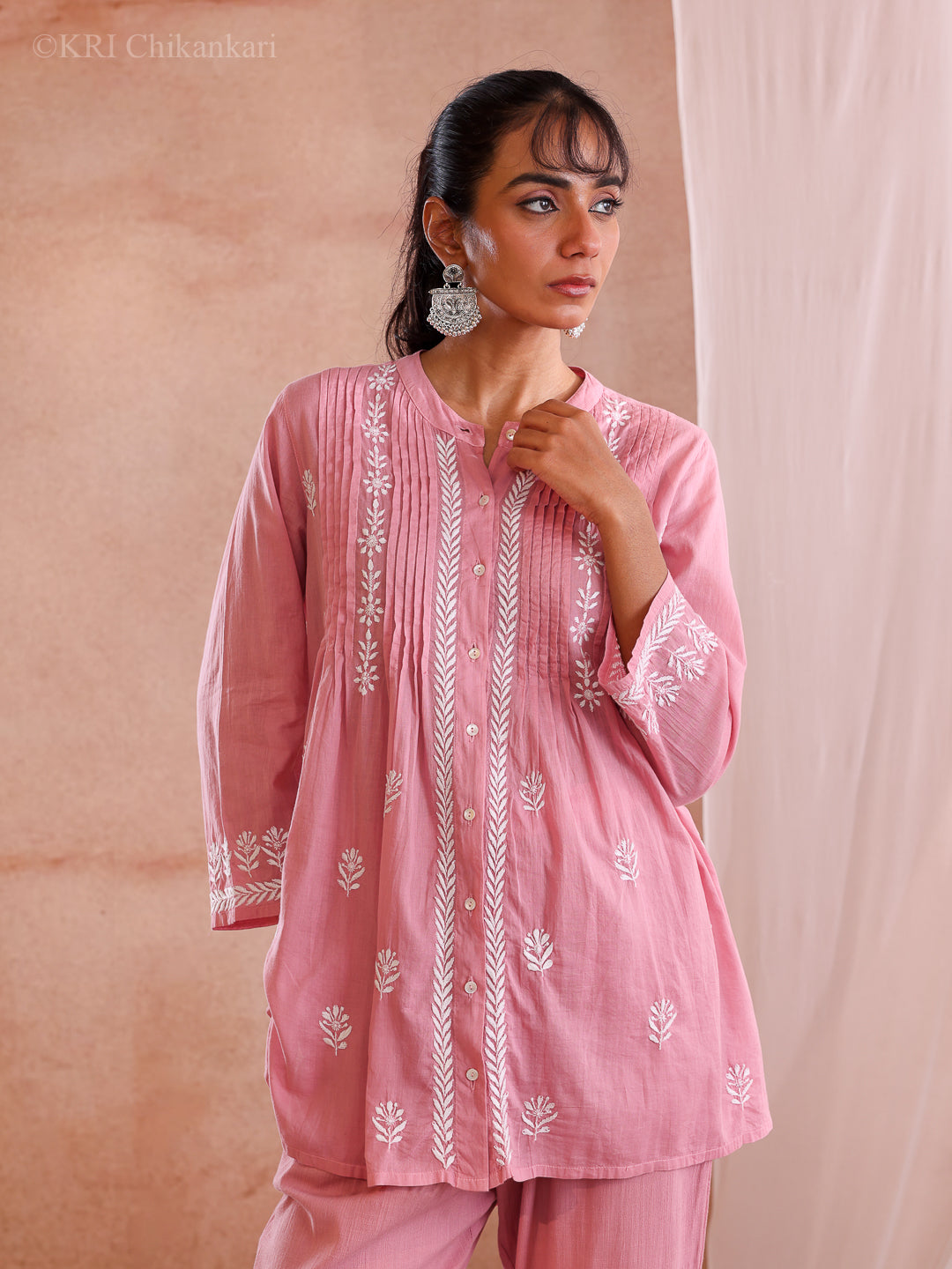 ZOLA CHIKANKARI PINK COTTON CO-ORD SET
