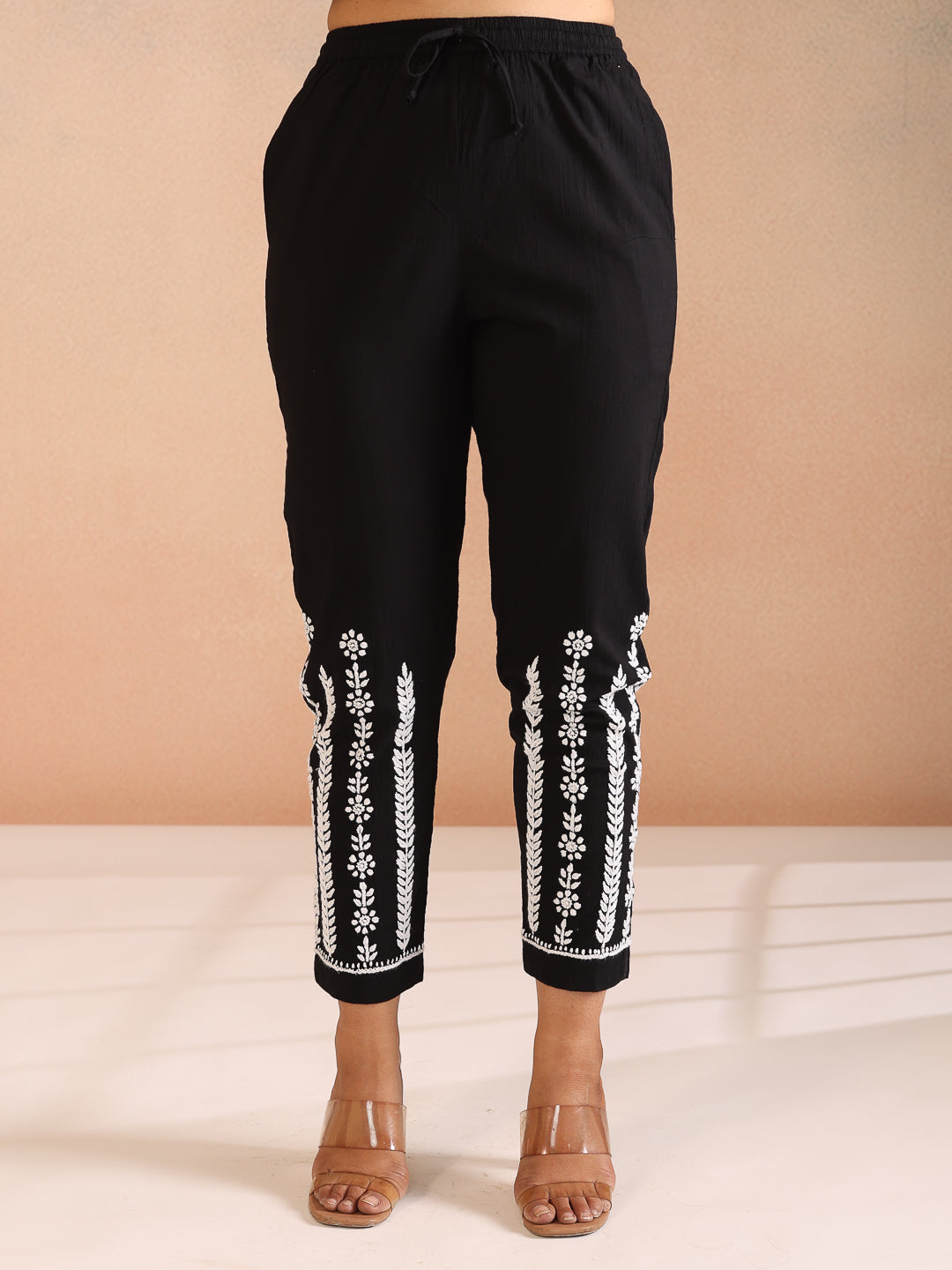 ZOLA CHIKANKARI BLACK COTTON PANTS