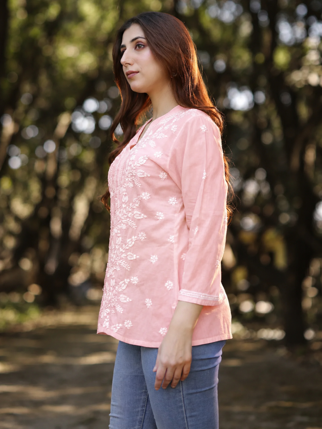 ZOYA CHIKANKARI COTTON MUL PINK TOP