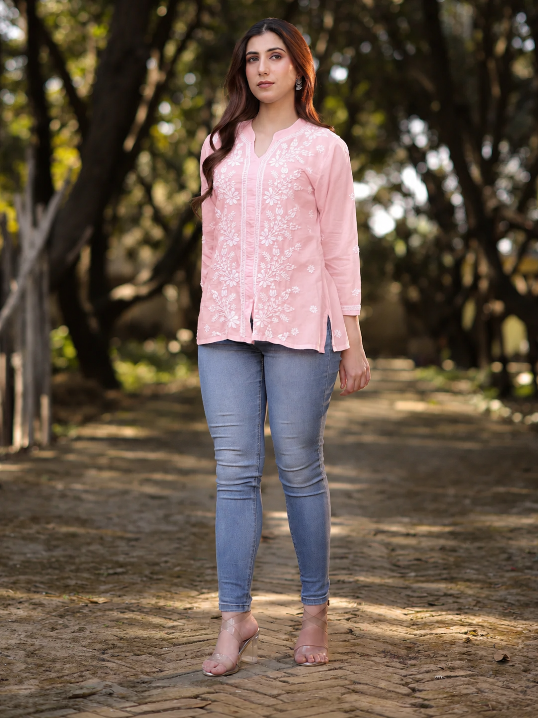 ZOYA CHIKANKARI COTTON MUL PINK TOP
