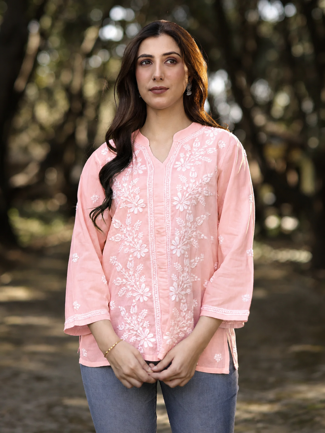 ZOYA CHIKANKARI COTTON MUL PINK TOP